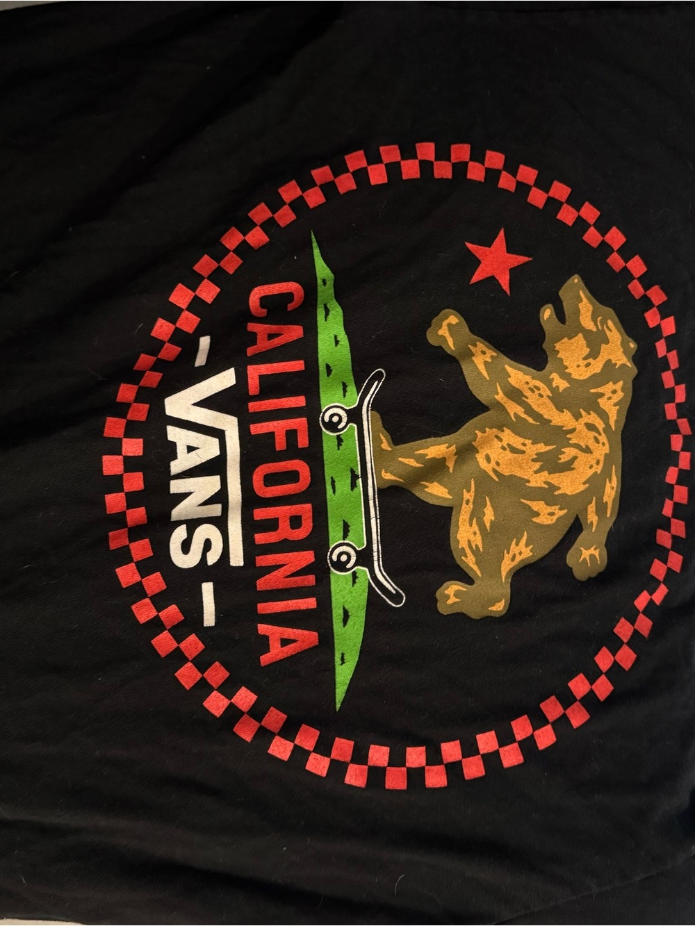Vans Black Tee with Red and Green California Skate Graphic
